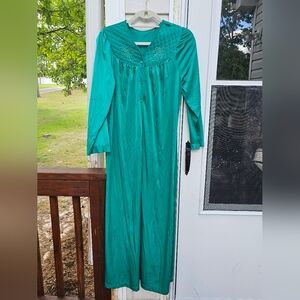 Vtg Shadowline Green Long Sleeve Maxi Length Modest Nightgown Sz M USA Made Flaw